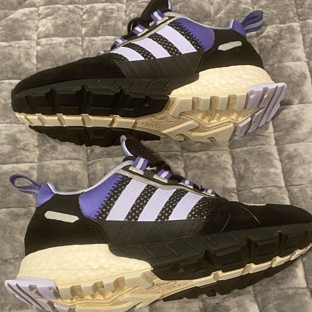 adidas Women's Black White Purple Trail-Style Sneakers